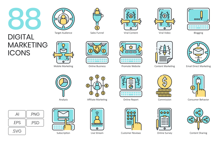 88 Digital Marketing Icons & Online Business Icons