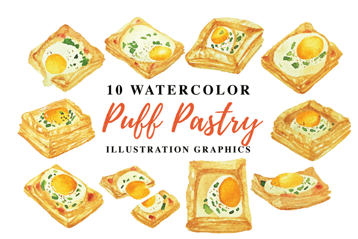10 Watercolor Puff Pastry Illustration Graphics