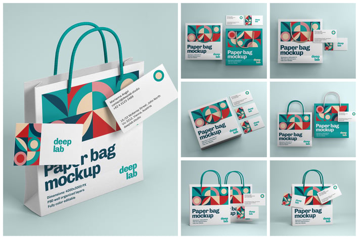 Paper Bag and Business Card Branding Mockup Set