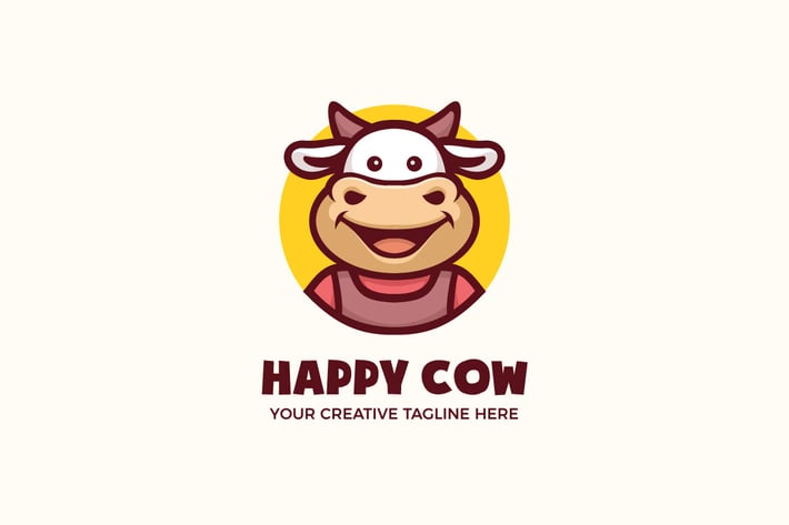 Happy Cow Milk Farm Mascot Character Logo Template