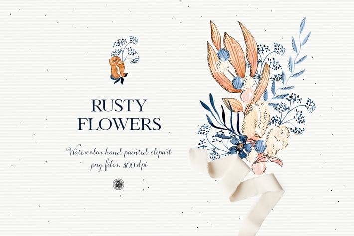 Rusty Flowers - watercolor floral set