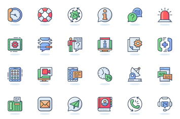 Support Services Flat Line Web Icons Set