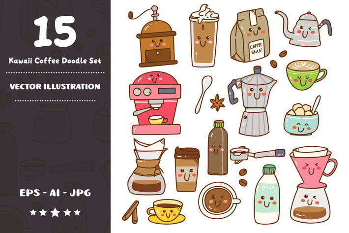 Kawaii Coffee Doodle Set