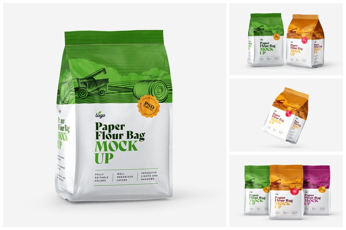 Paper Flour Bag Mockup Set | Pouch