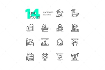 Factories - modern thin line design icons set