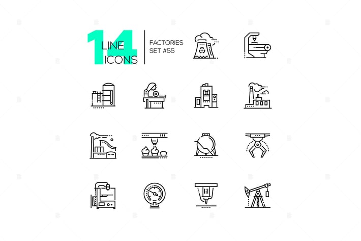 Factories - modern thin line design icons set