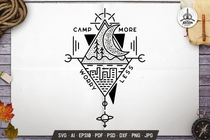 Camp More Worry Less Line Art Emblem