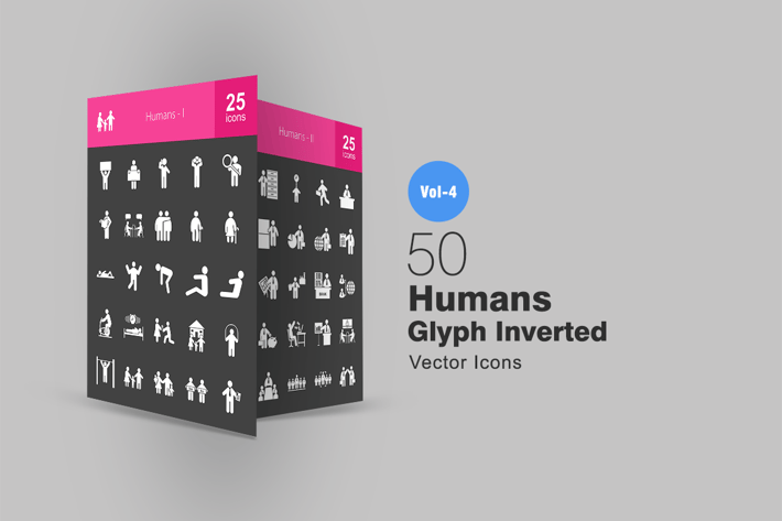 50 Humans Glyph Inverted Icons