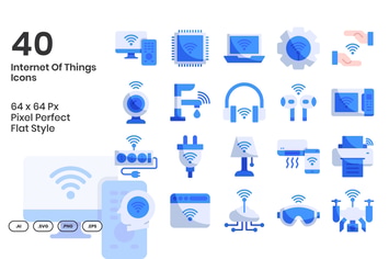 40 Internet Of Things Icons Set - Flat