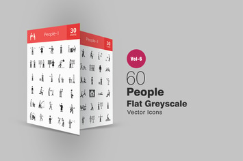 60 People Flat Greyscale Icons