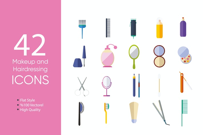 Makeup and Hairdressing Icons Set