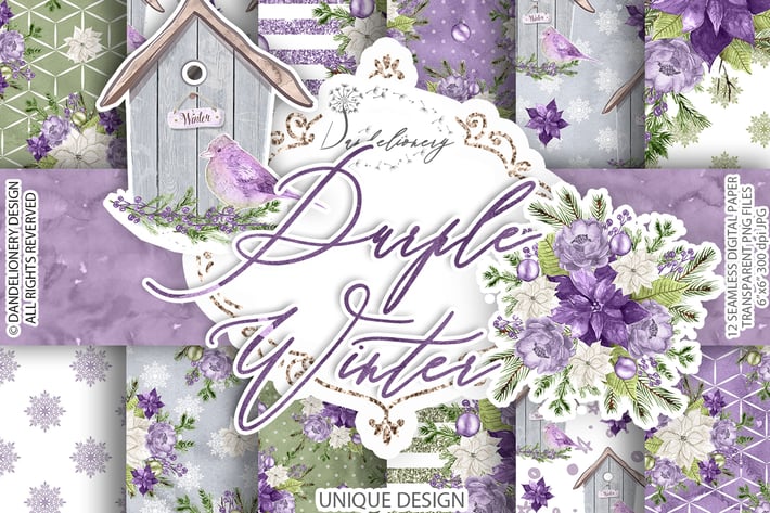 Purple Winter digital paper pack