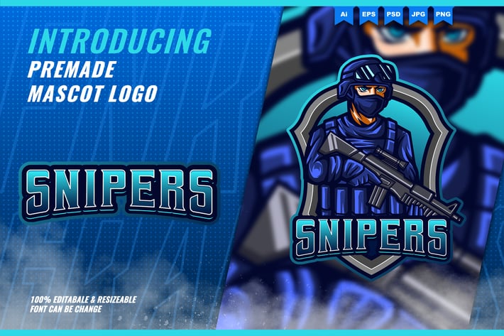 Blue Sniper - Mascot Esport Logo Template