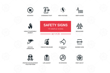 Safety Signs - modern simple icons, pictograms set