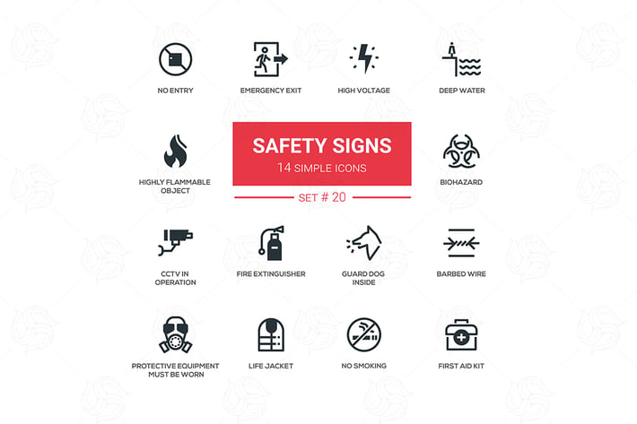 Safety Signs - modern simple icons, pictograms set
