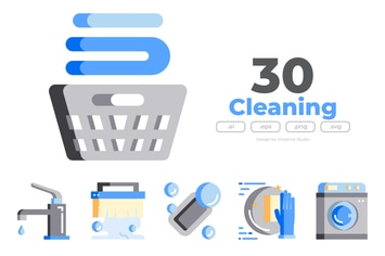 30 Cleaning Icons - FLAT