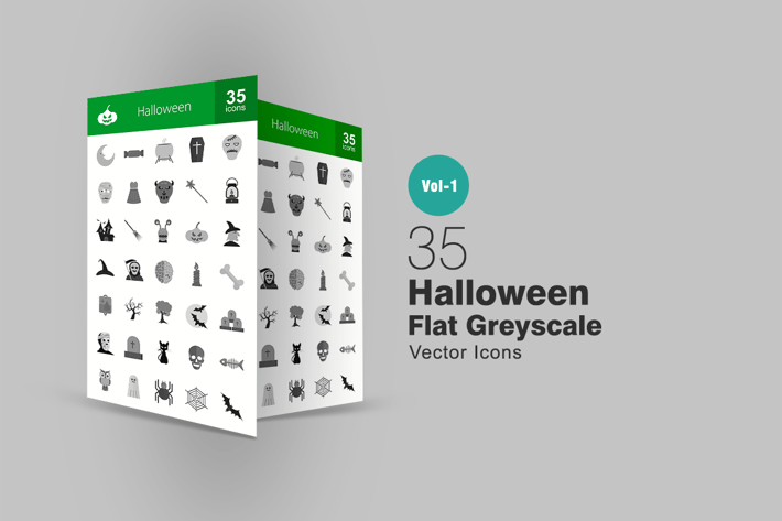35 Halloween Greyscale Icons