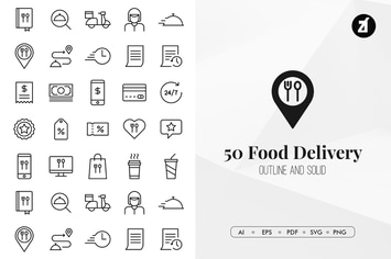 50 Food delivery elements in minimal design