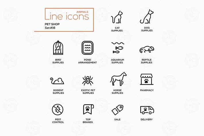 Pet Shop - Single Line Pictograms Set
