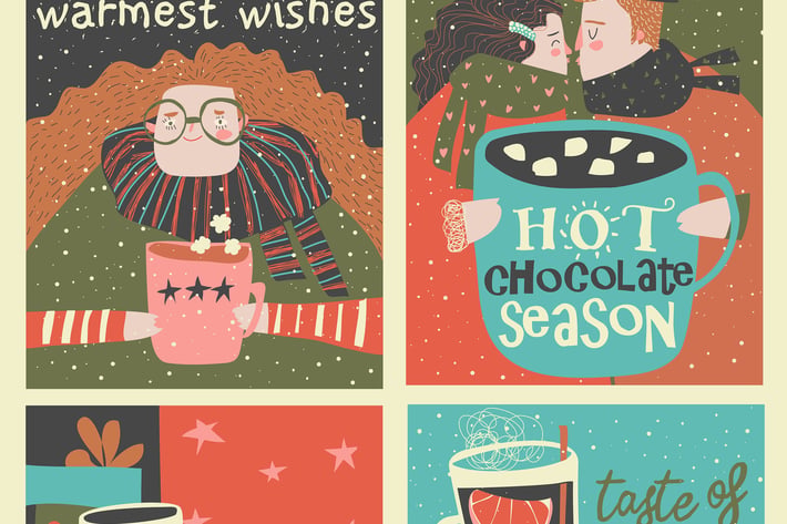 Vector set of cartoon christmas cards with winter 