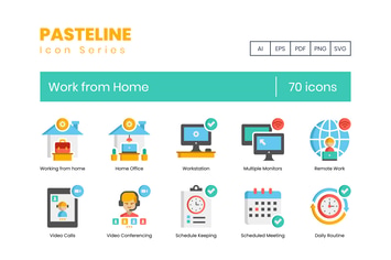 70 Work from Home Flat Icons