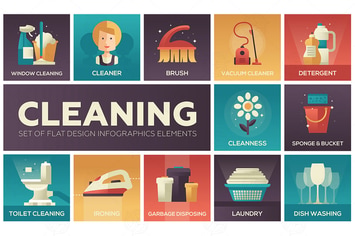 Cleaning - vector modern flat design icons set