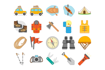 Camping And Hiking Outdoor Equipment Icon Set