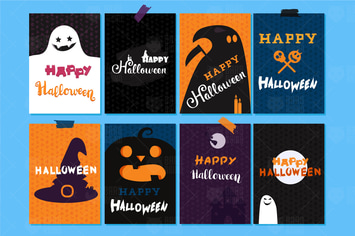 Happy Halloween Banners And Cards Set