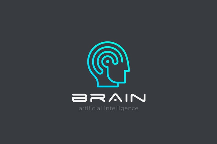 Logo Man with Brain Artificial Intelligence Linear
