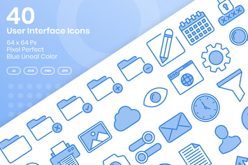 40 User Interface Icons Set - Blue Lineal Color