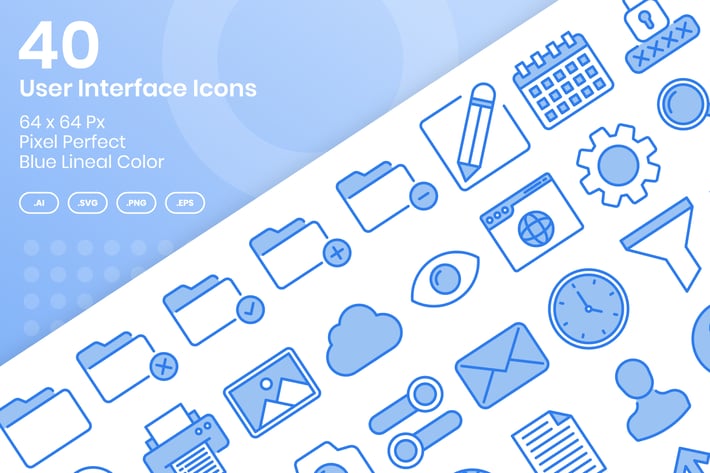 40 User Interface Icons Set - Blue Lineal Color