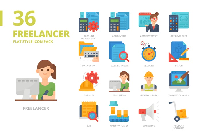 Freelancer Flat Style Icon Set 