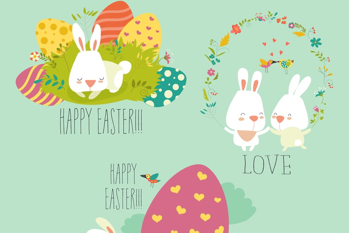 Vector illustration, collection of Easter bunny 