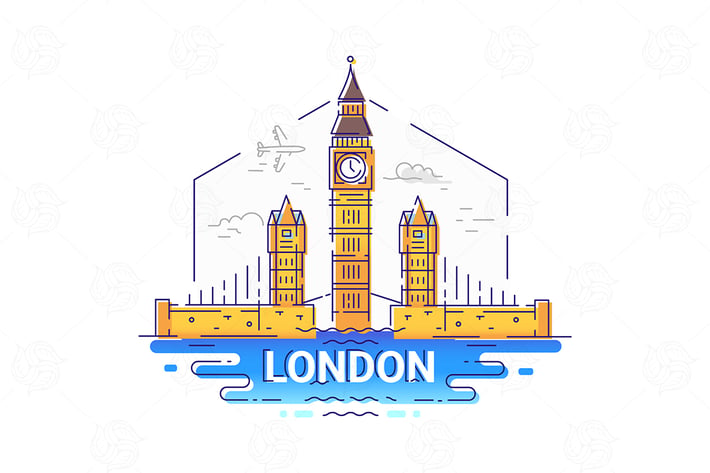 London - modern vector line travel illustration
