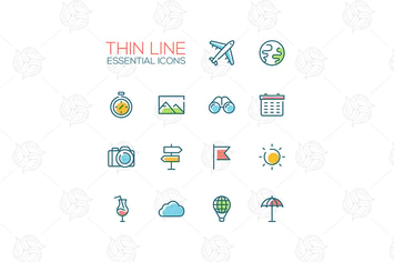 Travel Symbols - thin line design icons set