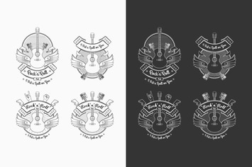 Trendy Retro Vintage Insignias with Guitar. Vector
