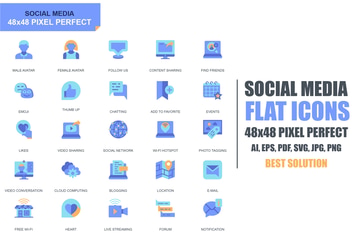 Simple Set Social Media and Network Flat Icons