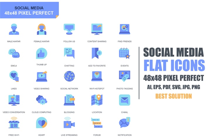 Simple Set Social Media and Network Flat Icons