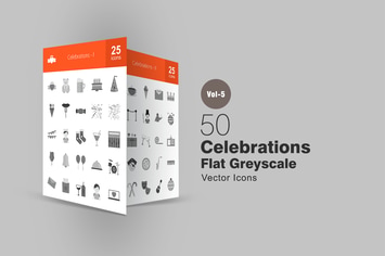 50 Celebrations Greyscale Icons