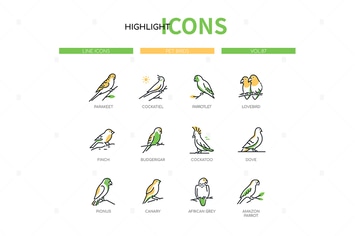 Pet Birds - Modern Line Design Style Icons Set