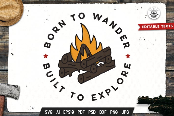 Wanderlust Badge, Vector Adventure Retro Graphic