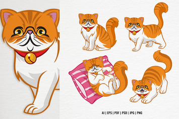 Set Cute Cartoon Persian Cat Vector