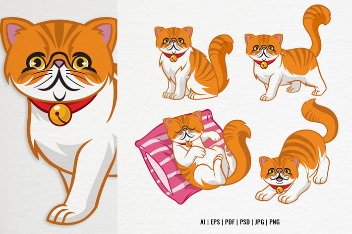 Set Cute Cartoon Persian Cat Vector