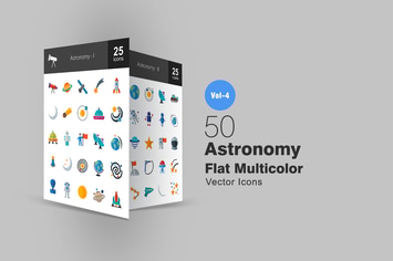 50 Astronomy Flat Multicolor Icons