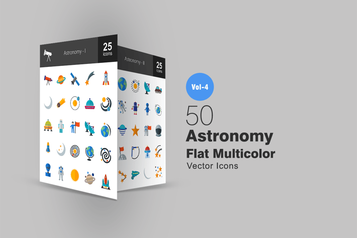50 Astronomy Flat Multicolor Icons