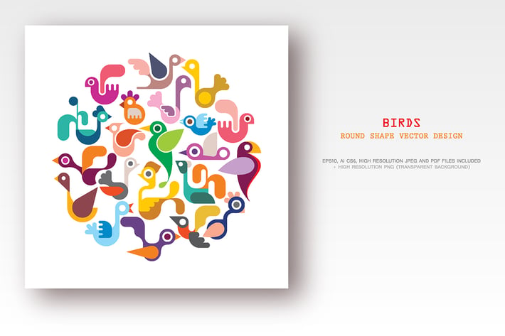 Birds round shape vector illustration, icon set
