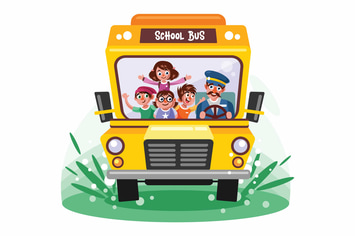 Kids Riding School Bus Vector Illustration