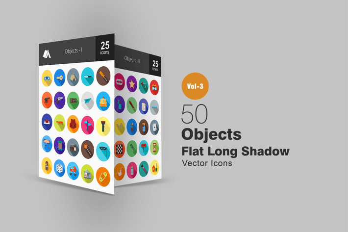 50 Objects Flat Shadowed Icons