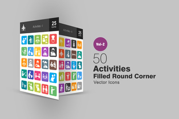 50 Activities Filled Round Corner Icons
