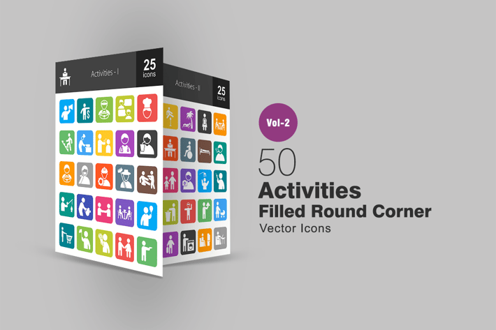 50 Activities Filled Round Corner Icons